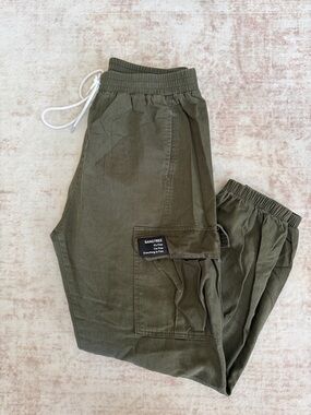 Women's Olive Cargo Jogger Pants with Elastic Waist